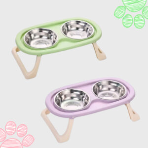 Comedouro Duplo Tigela Inox Elevado e Dobrável